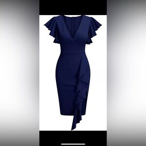 Elegant Navy Blue Ruffle Dress